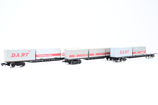 Graham Farish/Lima N Gauge Rake of 3 Container Wagon w/ Mixed Freightliner, DART & OOCL Containers - Unboxed