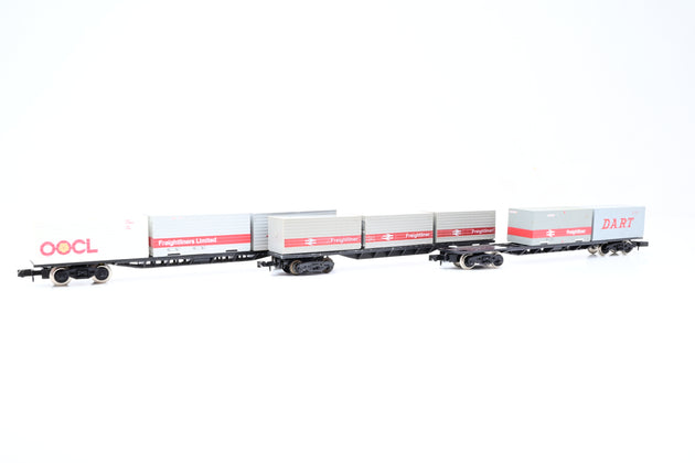 Graham Farish/Lima N Gauge Rake of 3 Container Wagon w/ Mixed Freightliner, DART & OOCL Containers - Unboxed