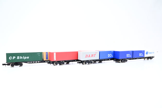 Graham Farish N Gauge Rake of 4 Container Wagons w/ Mixed Containers - Unboxed