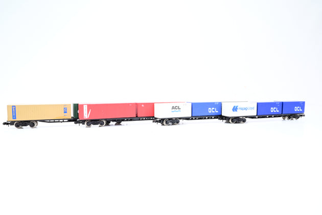 Graham Farish N Gauge Rake of 4 Container Wagons w/ Mixed Containers - Unboxed