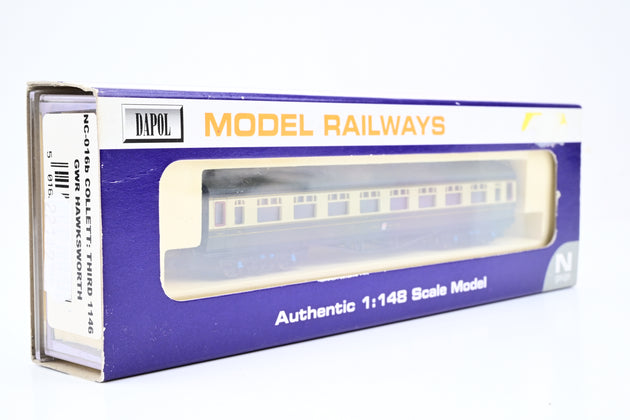 Dapol N Gauge NC-016b GWR Hawksworth Chocoloate & Cream Collett Third Class Coach No.1146 - Boxed
