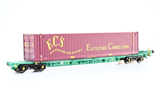 Bachmann OO Gauge 37-300 Intermodal Bogie Wagon w/ 45ft Swap-Body Containers 'ECS' - Boxed