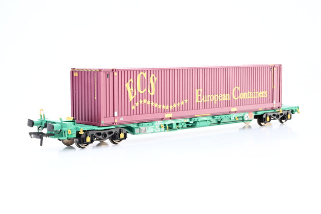 Bachmann OO Gauge 37-300 Intermodal Bogie Wagon w/ 45ft Swap-Body Containers 'ECS' - Boxed