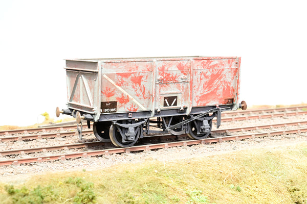 Kit Built O Gauge BR Grey 16T Slope-Sided Steel Mineral Wagon No.B190385 - Weathered, Boxed