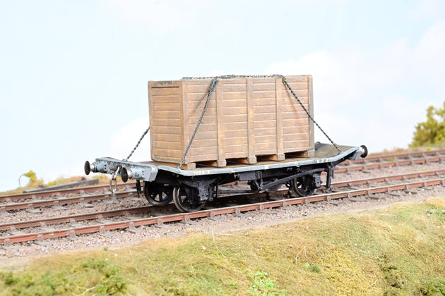 Kit Built O Gauge LMS Grey Lowmac Wagon w/ Crate Load No.700419 - Aftermarket Box