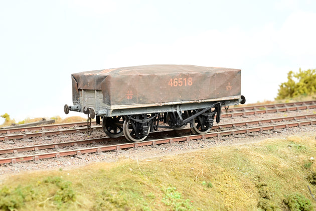 Kit Built O Gauge LMS Grey 5-Plank Open Wagon w/ Tarpaulin Cover No.46518 - Aftermarket Box