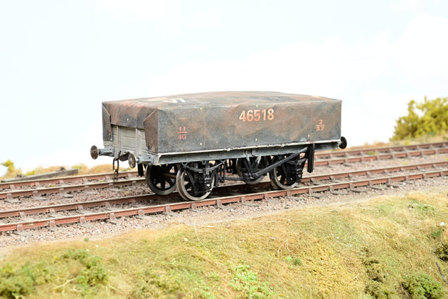 Kit Built O Gauge LMS Grey 5-Plank Open Wagon w/ Tarpaulin Cover No.46518 - Aftermarket Box