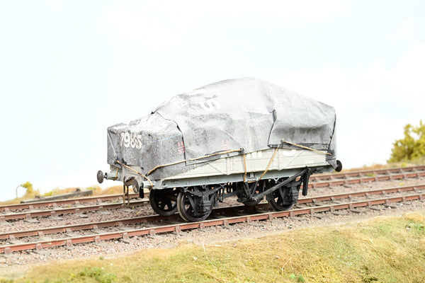 Kit Built O Gauge LMS Grey 5-Plank Open Wagon w/ Tarpaulin Cover No.104838 - Weathered, Aftermarket Box