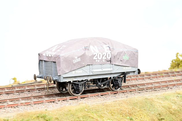 Kit Built O Gauge NE Grey 12T Open Wagon w/ Tarpaulin Cover No.143531 - Aftermarket Box