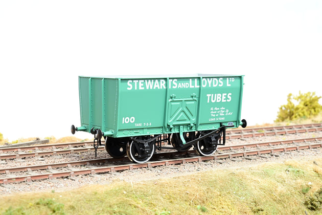 Dapol O Gauge 7F-041-007 'Stewart & Lloyds Tubes' Green 14T Slope Sided Mineral Wagon No.100 - Boxed