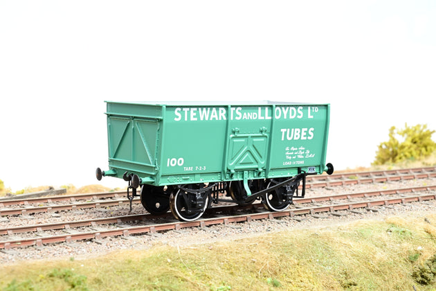 Dapol O Gauge 7F-041-007 'Stewart & Lloyds Tubes' Green 14T Slope Sided Mineral Wagon No.100 - Boxed