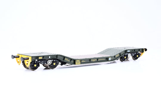 Hattons OO Gauge H4-WW-0123A Warwell Military Flat w/ Gloucester GPS Bogies MOD 2000s Green w/ Yellow Ends Modified No.MODA95540 - Boxed