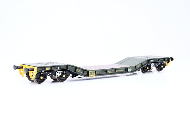 Hattons OO Gauge H4-WW-0123A Warwell Military Flat w/ Gloucester GPS Bogies MOD 2000s Green w/ Yellow Ends Modified No.MODA95540 - Boxed