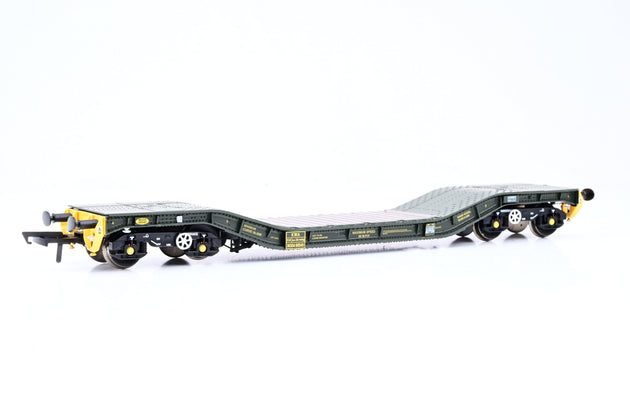 Hattons OO Gauge H4-WW-0123A Warwell Military Flat w/ Gloucester GPS Bogies MOD 2000s Green w/ Yellow Ends Modified No.MODA95540 - Boxed