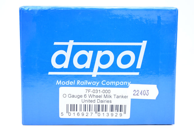 Dapol O Gauge 7F-031-000 6 Wheel Milk Tanker United Daries White No.44057 - Boxed