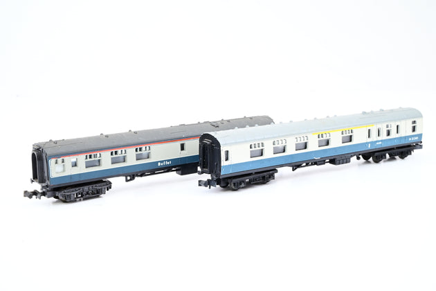 Trix/Lima N Gauge Rake of 2 BR Mk1 Coaches Blue Grey, Buffet & BFK - Unboxed