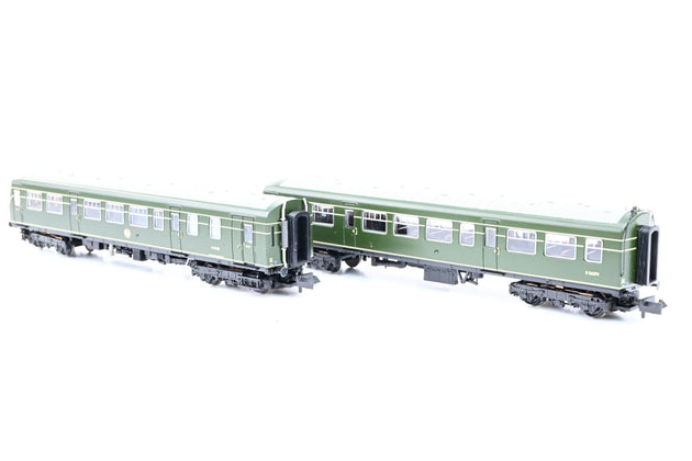 Graham Farish N Gauge 371-508 BR Green w/ Speed Whiskers Class 101 2-Car DMU No.E51221 & E56379 - Boxed