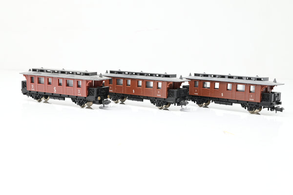 Lima N Gauge Rake of 3 Swedish Railways 3rd Class 4 Wheel Coaches - Unboxed