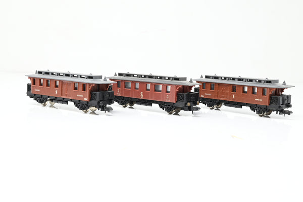 Lima N Gauge Rake of 3 Swedish Railways 3rd Class & Baggage Post 4 Wheel Coaches - Unboxed