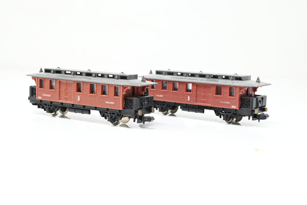 Lima N Gauge Rake of 2 Swedish Railways Baggage Post 4 Wheel Coaches - Unboxed