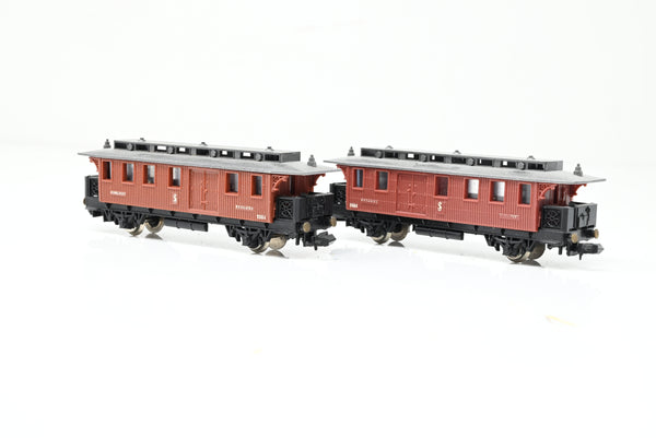 Lima N Gauge Rake of 2 Swedish Railways Baggage Post 4 Wheel Coaches - Unboxed