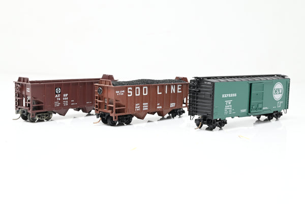 Atlas N Gauge Rake of C&W Box Car, Soo Line Twin Hopper & Santa Fe Twin Hopper - Unboxed