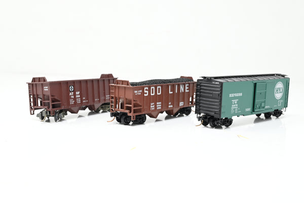 Atlas N Gauge Rake of C&W Box Car, Soo Line Twin Hopper & Santa Fe Twin Hopper - Unboxed