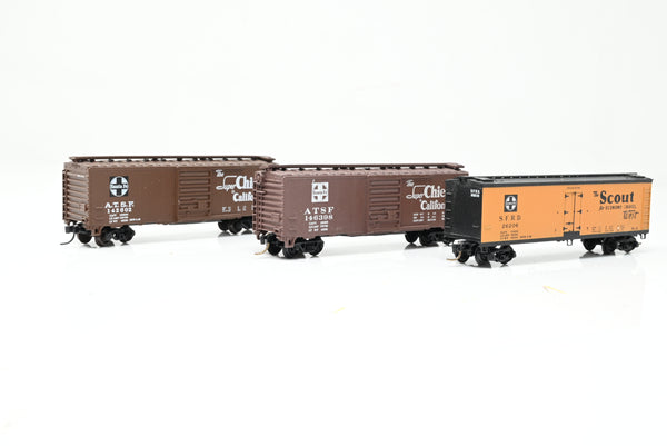 Altas N Gauge Rake of 3 Santa Fe Brown/Orange Box Cars - Unboxed