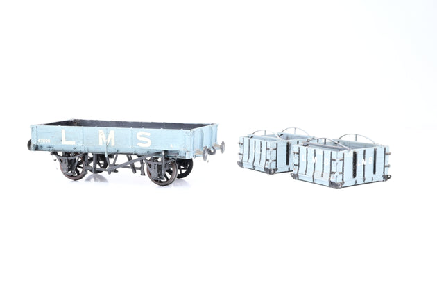 Kit Built O Gauge LMS 3 Plank Open Wagon No.471100 with Containers - Unboxed