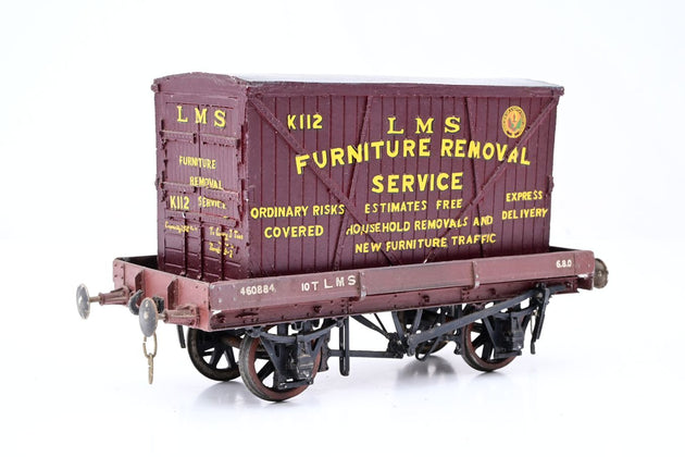 Kit Built O Gauge LMS 1 Plank Open Wagon No.460884 with Furniture Container - Unboxed