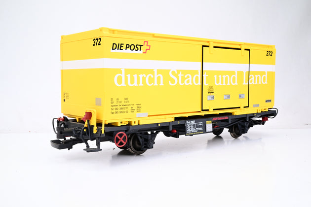LGB G Gauge RhB Die Post Container Wagon - Unboxed