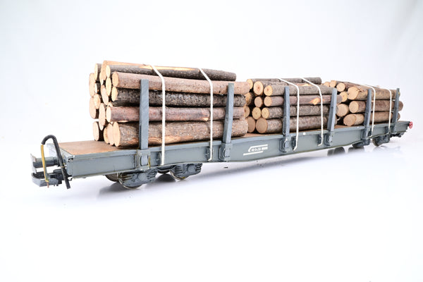 Scratch Built G Gauge RhB Bogie Stake Car w/ Log Load - Unboxed