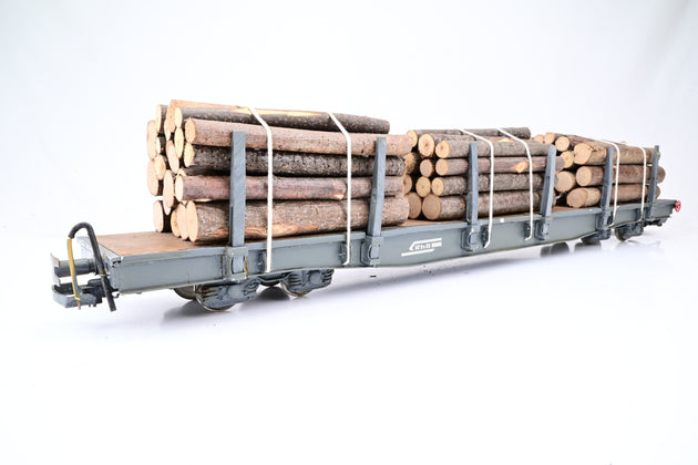 Scratch Built G Gauge RhB Bogie Stake Car w/ Log Load - Unboxed