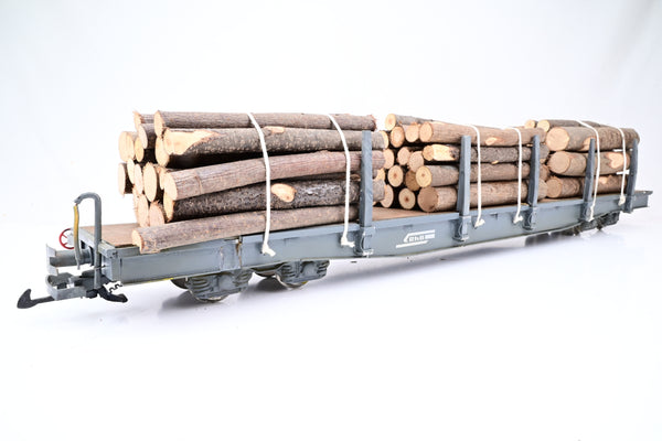 Scratch Built G Gauge RhB Bogie Stake Car w/ Log Load - Unboxed
