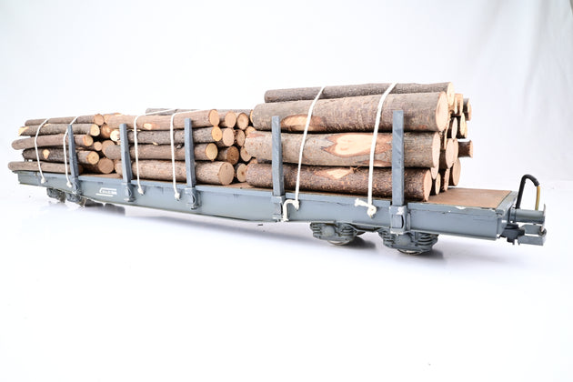 Scratch Built G Gauge RhB Bogie Stake Car w/ Log Load - Unboxed