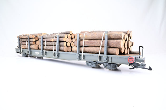 Scratch Built G Gauge RhB Bogie Stake Car w/ Log Load - Unboxed