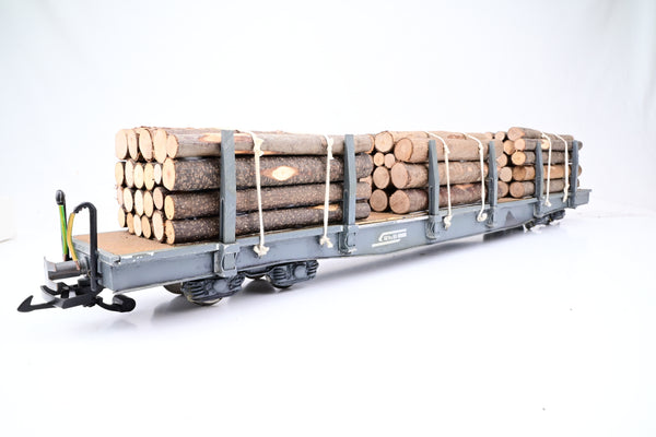 Scratch Built G Gauge RhB Bogie Stake Car w/ Log Load - Unboxed