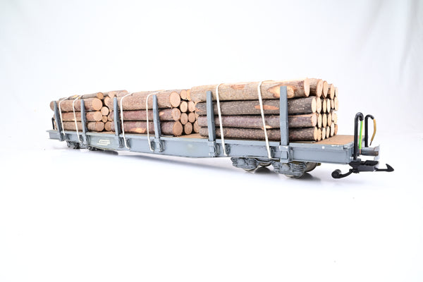 Scratch Built G Gauge RhB Bogie Stake Car w/ Log Load - Unboxed