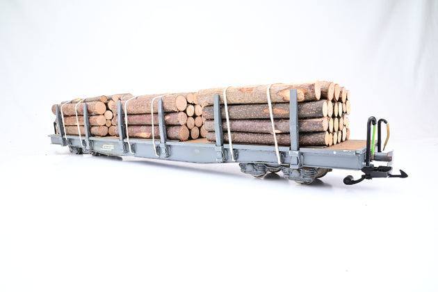 Scratch Built G Gauge RhB Bogie Stake Car w/ Log Load - Unboxed