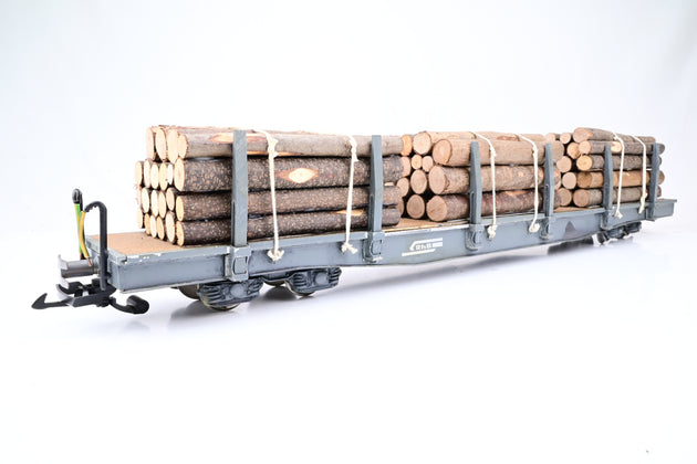 Scratch Built G Gauge RhB Bogie Stake Car w/ Log Load - Unboxed