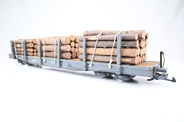 Scratch Built G Gauge RhB Bogie Stake Car w/ Log Load - Unboxed