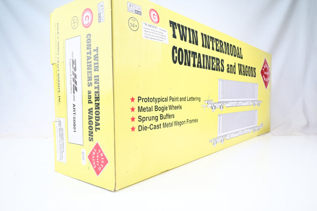 Aristocraft G Gauge ART-50801 Twin Intermodal Wagons w/ DHL Containers No.33704938535-0 - Boxed