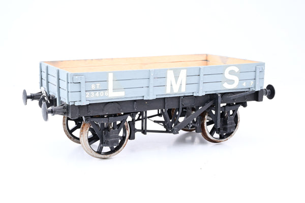 Kit Built Gauge 1 10mm LMS Grey 8T 3-Plank Open Wagon No.23406 - Unboxed