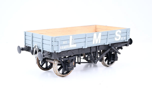 Kit Built Gauge 1 10mm LMS Grey 8T 3-Plank Open Wagon No.23406 - Unboxed