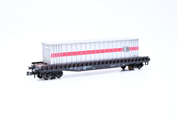Roco N Gauge 2355 DB Black Flat Container Wagon w/ Container No.105 0 321 - Boxed