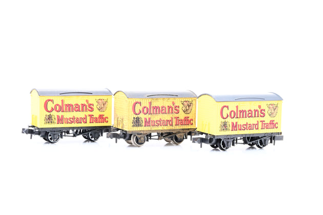 Peco N Gauge Rake of 3 Colmans Mustard Vans