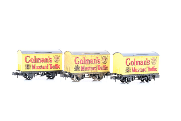 Peco N Gauge Rake of 3 Colmans Mustard Vans