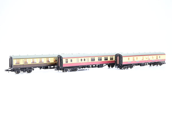 Graham Farish N Gauge Rake of 3 Crimson/Chocolate & Cream MK1 Coaches - Unboxed