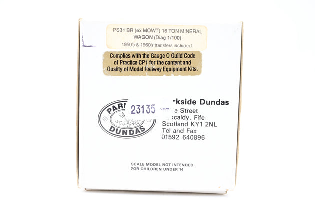 Parkside Dundas O Gauge PS31 BR 16T Mineral Wagon BR Grey No.B197312 - Boxed