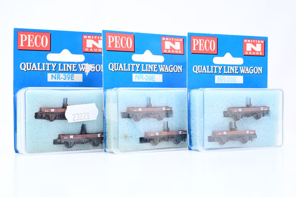 Peco N Gauge NR-39E Rake of 6 NE Bolster Wagons (3 x 2 Pack) - Boxed